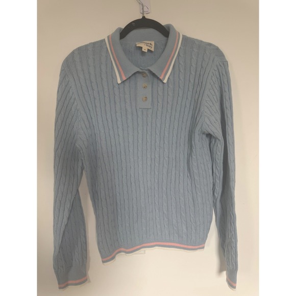 Ellsworth + Ivey Sweaters - Ellsworth + Ivey Womens Blue Cable Knit Polo Sweater Preppy Old Money Size S